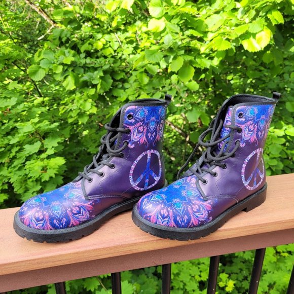 SOLD: Yes We Vibe Psychedelic Doc Martin Style Boots 39 Mandala Peace Festival - Picture 9 of 12
